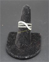 Lady's Marcasite & C Z Twisted Band Ring Sz 8
