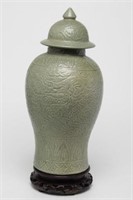 Asian Celadon-Glazed Porcelain Baluster Vase