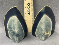 Pair of blue geode stone bookends        (11)