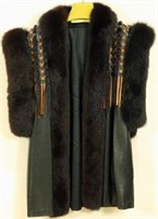 BLACK LEATHER VEST WITH DYED BLACK FOX