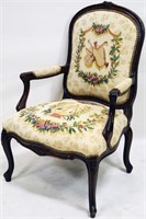 PAIR OF FRENCH ARMCHAIRS IN NEEDLEPOINT FABRIC