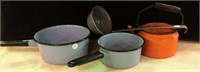 Granite Ware - Two Cooking Pots, Tea Pot, Ladle