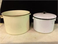 Two Porcelain Cooking Pots, one with lid