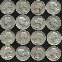 16 - Silver Quarters 1940's & 1950's coins