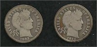 2 - Silver Dimes 1902 & 1914 coins