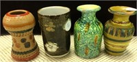 Four Small Vases, 4" Tall,  One Marked Italy