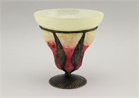 Charles Schneider Glass Vase in Iron Frame