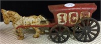 Cast Iron Ice wagon & horse, 7" Long