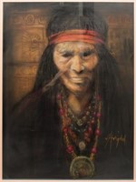 Signed d'Avignon- Native American Indian Pastel