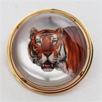 Victorian Essex 14K Gold & Crystal Tiger Brooch