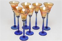 Lusterware Glass Goblets, Set of 8 in Orange-Gold