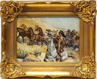 KPM Germany Porcelain Plaque, "Stagecoach Attack"