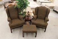 Pair of Wing Back Chairs w/Footstool