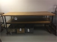 Vintage Work Bench with Wooden Shelves Industrial