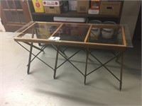 Wooden Antique Base Table Plexiglass Top 25"T
