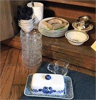Blue & White Butter Dish & Asst Dishes & Items