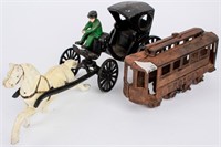 Vintage Cast Iron Horse & Buggy and Trolley