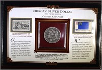 1890-CC MORGAN DOLLAR IN ALBUM WITH STAMPS