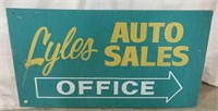 Wooden Lyle's auto sales sign 44 x 24H