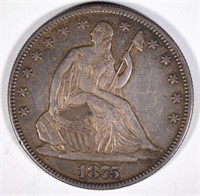 1875 SEATED LIBERTY HALF DOLLAR AU/UNC