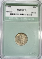 1916 MERCURY DIME NTC SUPERB GEM FB