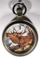 Silver Elgin open face pocket watch, Moose,