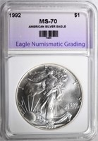 1992 AMERICAN SILVER EAGLE, ENG PERFECT GEM BU