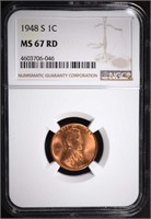 1948-S LINCOLN CENT,  NGC MS-67 RED