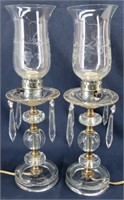 Pair of Clear Glass Hurricane Boudior Lamps w/