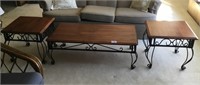 (3) pcs iron & wood coffee table & side tables
