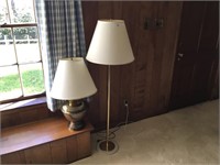 Brass floor lamp & table lamp w/ shade