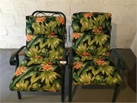 Pair of green patio chairs w/ cushions