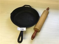 Lodge Cast Iron Skillet and Vintage rolling pin