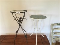 Pair of iron and glass top side tables