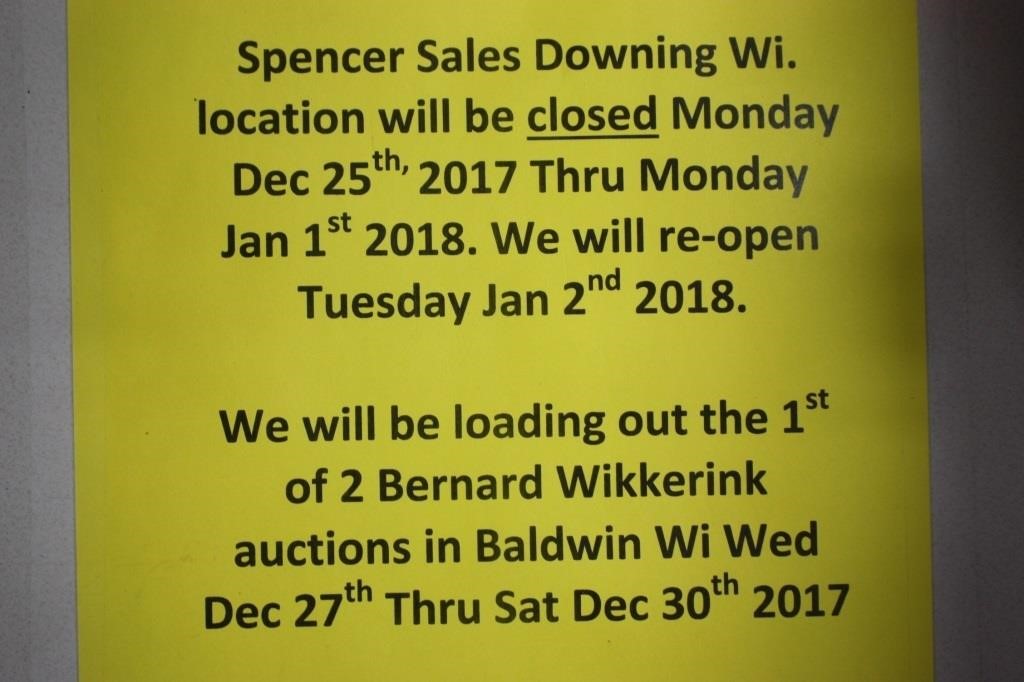 DECEMBER 12TH SPENCER SALES DOWNING WI ONLINE EQUIP AUCTION