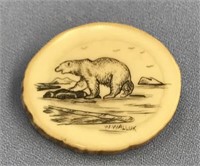 Wilbur Walluk ivory 1.5" pin scrimmed with polar b
