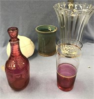 large crystal vase red glass decanter and vases an