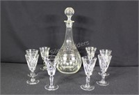 Clear Cut Glass Decanter & Stemware Set