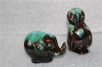 Green Blue Mountain Pottery Elephant & Owl