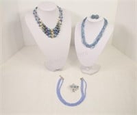 Vintage Blue Bead & Crystal Necklaces & Earrings