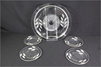 Etched Glass Sectional Platter & Side Plates