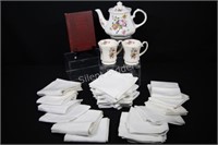 Tea Pot & Cups by   White Linen Napkins