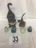 4 Antique Ink Bottles, Cat Popup Toy, Cat Letter