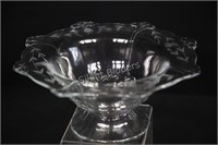 Large Pedestal Etched Ruffled Display Bowl