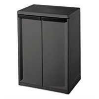 2 Shelf Cabinet, Flat Gray Cabinet w/ Black Handls