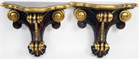 PAIR OF MAHOGANY CARVED & GILDED WALL BRACKETS