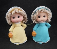 2 Hand Crafted Painted Ceramic String Dolls