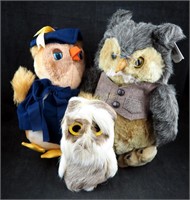 3 Assorted Stuffed Plush Owl Doll Collectibles