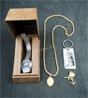 Vtg  Nelsonic Digital Wristwatch & Necklace Lot