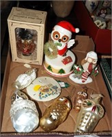 New Owl Themed Christmas Ornaments & Music Box Lot